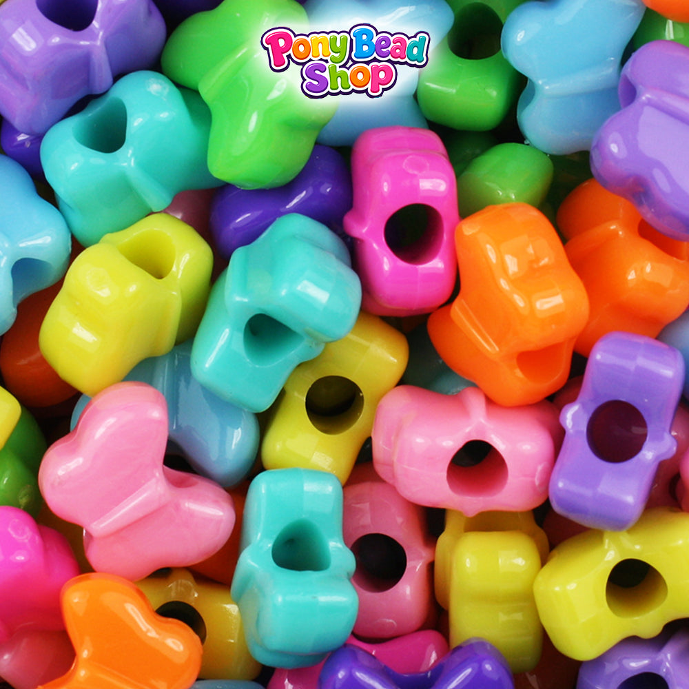 Bright Mix Opaque 13mm Butterfly Plastic Pony Beads (250pcs)