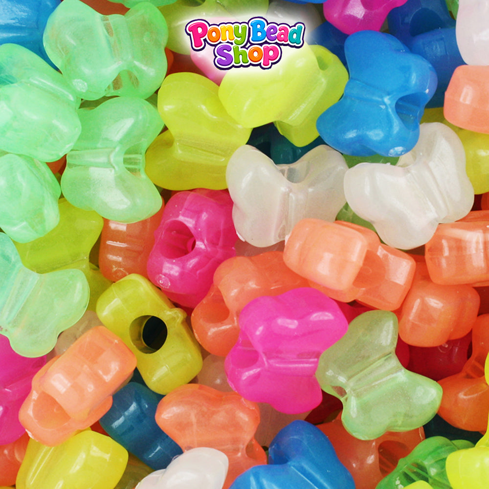 Glow Mix 13mm Butterfly Plastic Pony Beads (250pcs)