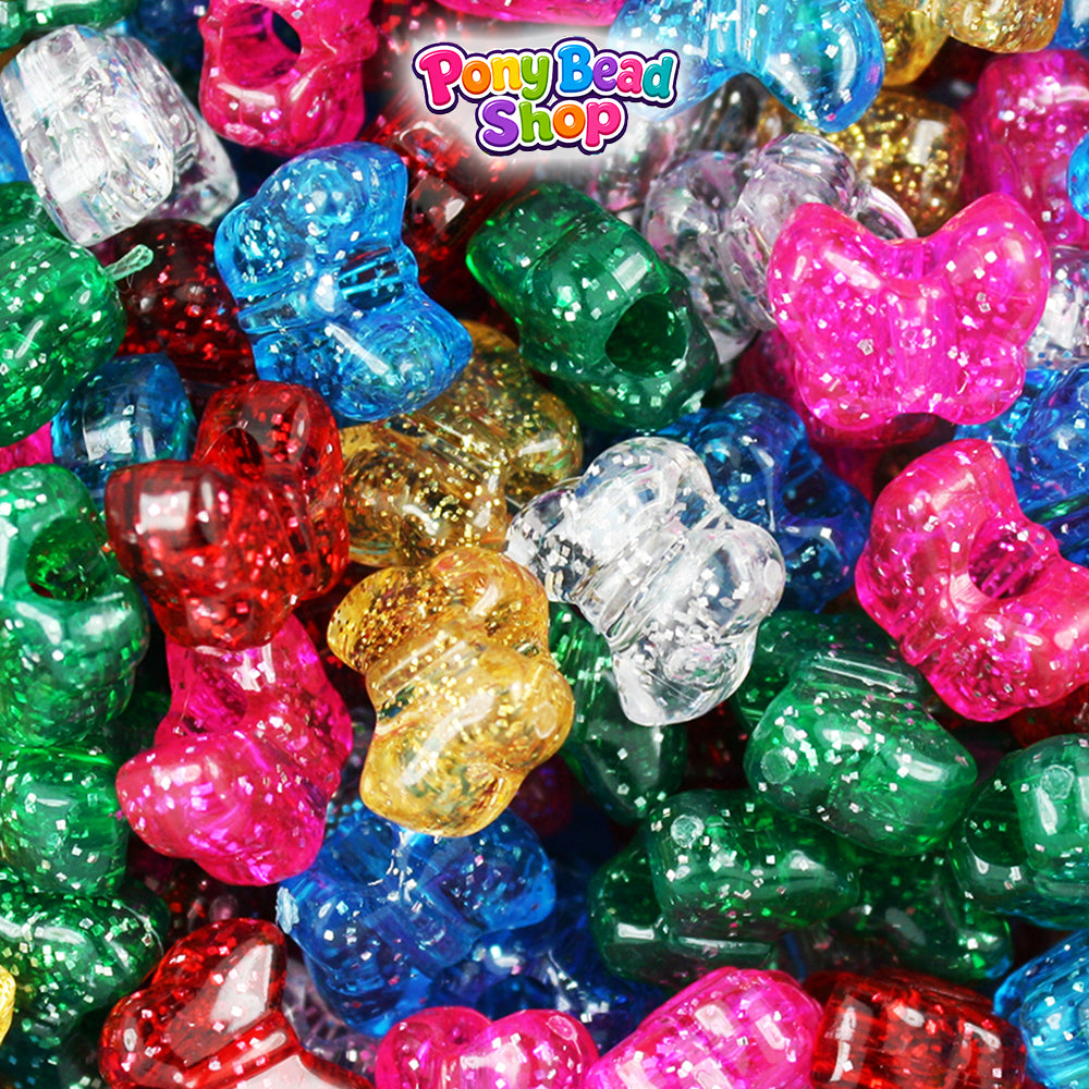 Classic Sparkle Mix 13mm Butterfly Plastic Pony Beads (250pcs)