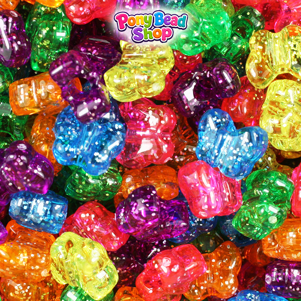Jelly Sparkle Mix 13mm Butterfly Plastic Pony Beads (250pcs)