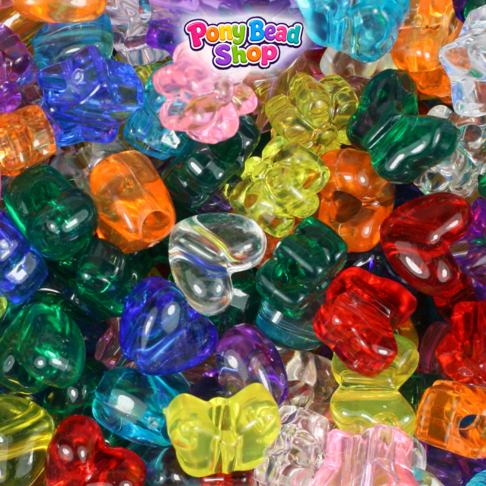 Transparent Mix Small Shape Mix Plastic Pony Beads (4oz)