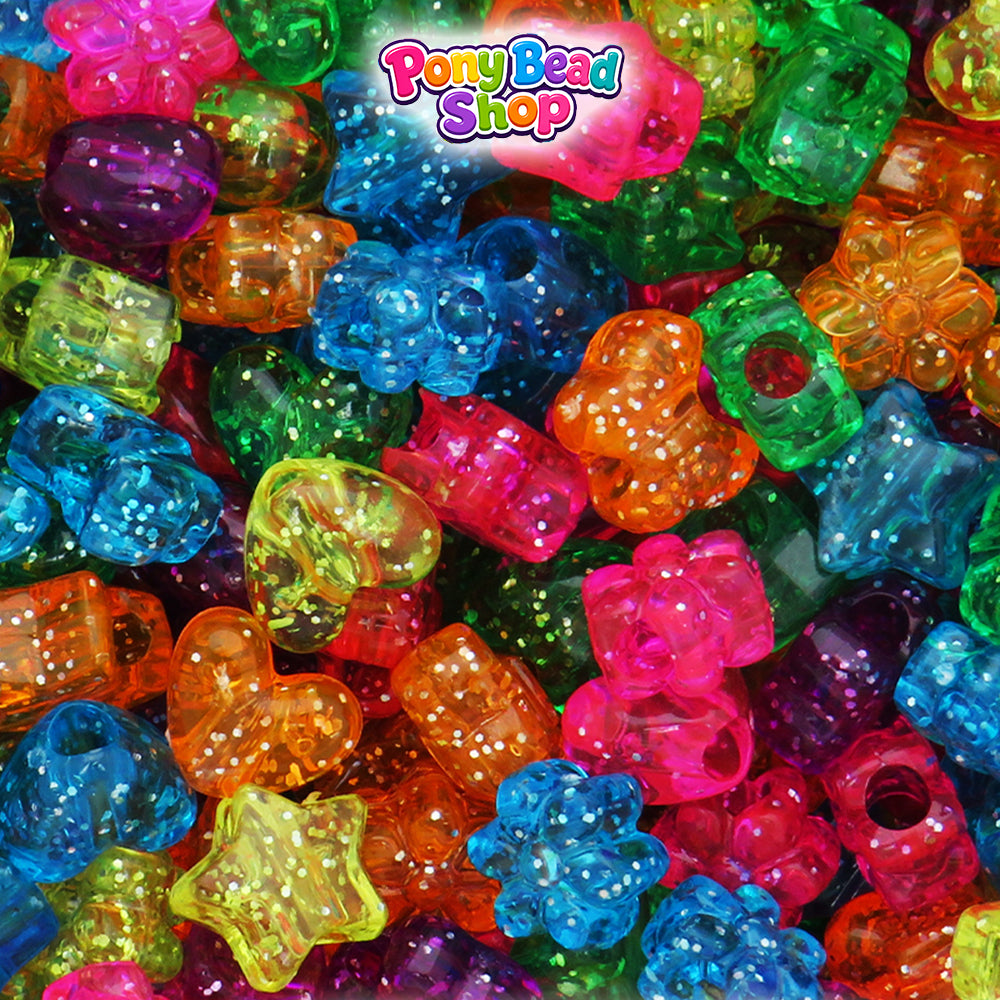 Jelly Sparkle Mix Small Shape Mix Plastic Pony Beads (4oz)