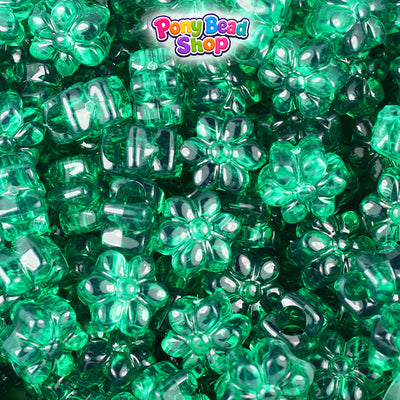 Emerald Transparent 12mm Flower Plastic Pony Beads (250pcs)