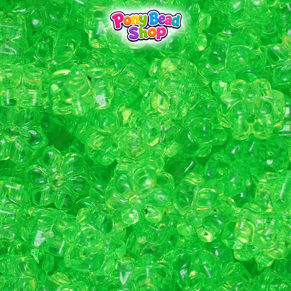 Lime Transparent 12mm Flower Plastic Pony Beads (250pcs)