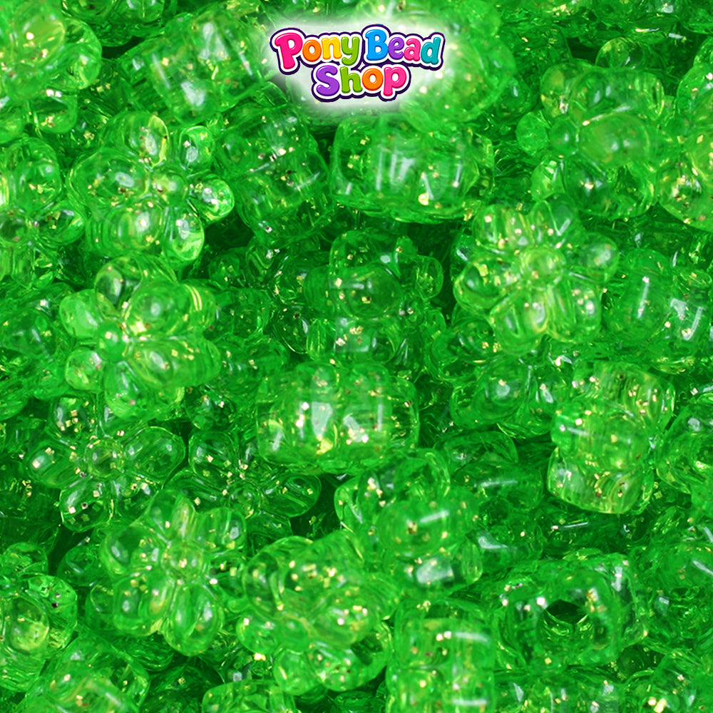 Lime Sparkle 12mm Flower Plastic Pony Beads (250pcs)