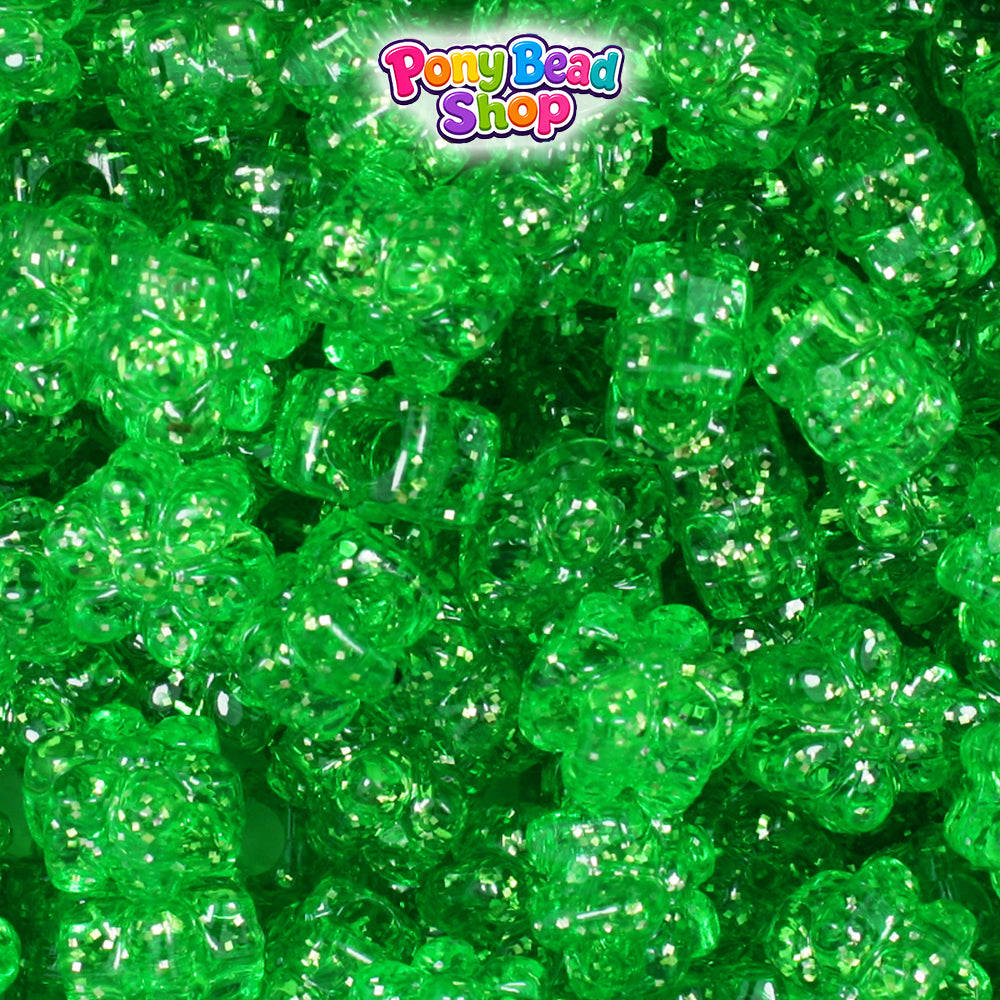 Mint Sparkle 12mm Flower Plastic Pony Beads (250pcs)