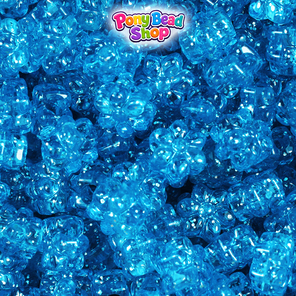 Turquoise Sparkle 12mm Flower Plastic Pony Beads (250pcs)