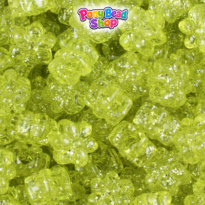 Yellow Sparkle 12mm Flower Plastic Pony Beads (250pcs)