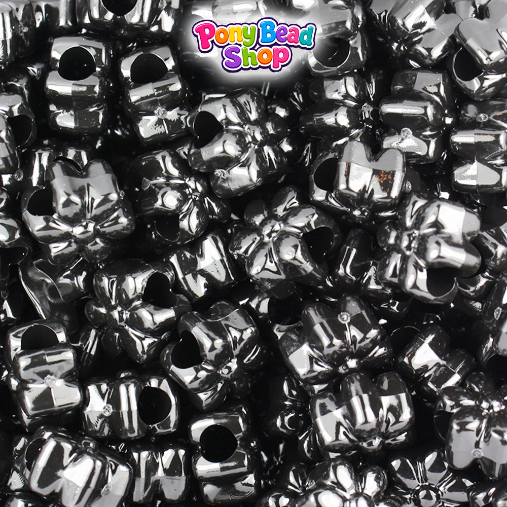 Black Opaque 12mm Flower Plastic Pony Beads (250pcs)