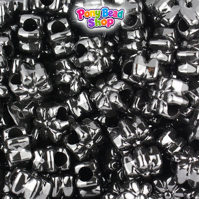 Black Opaque 12mm Flower Plastic Pony Beads (250pcs)