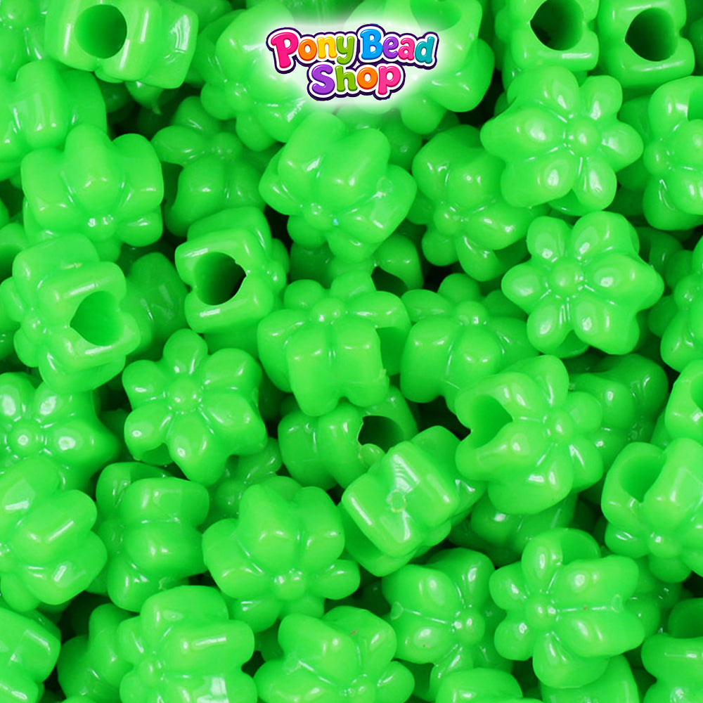 Lime Opaque 12mm Flower Plastic Pony Beads (250pcs)