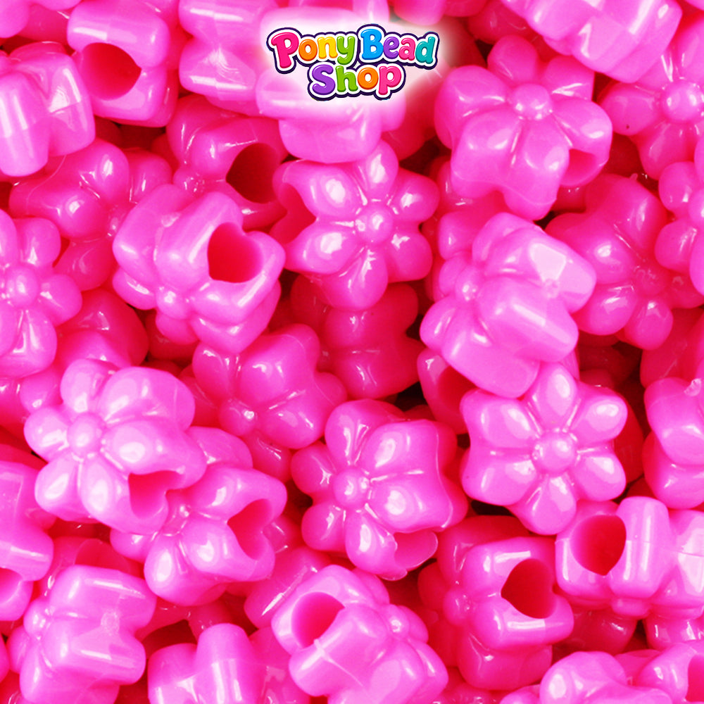 Dark Pink Opaque 12mm Flower Plastic Pony Beads (250pcs)