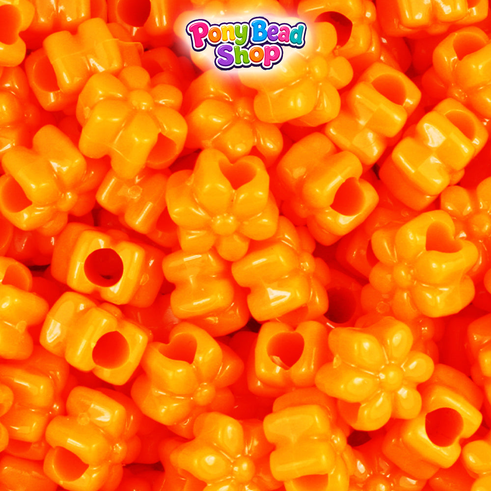 Orange Opaque 12mm Flower Plastic Pony Beads (250pcs)
