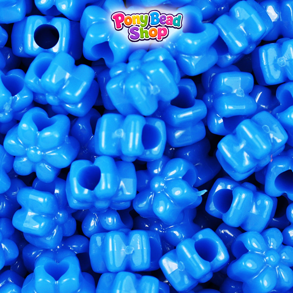 True Blue Neon Bright 12mm Flower Plastic Pony Beads (250pcs)