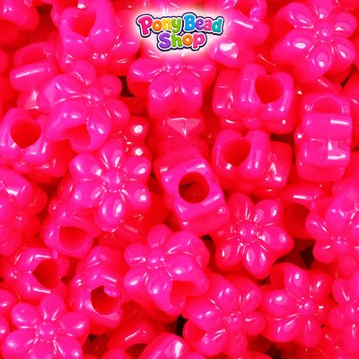 Magenta Neon Bright 12mm Flower Plastic Pony Beads (250pcs)