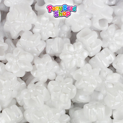 White Pearl 12mm Flower Plastic Pony Beads (250pcs)