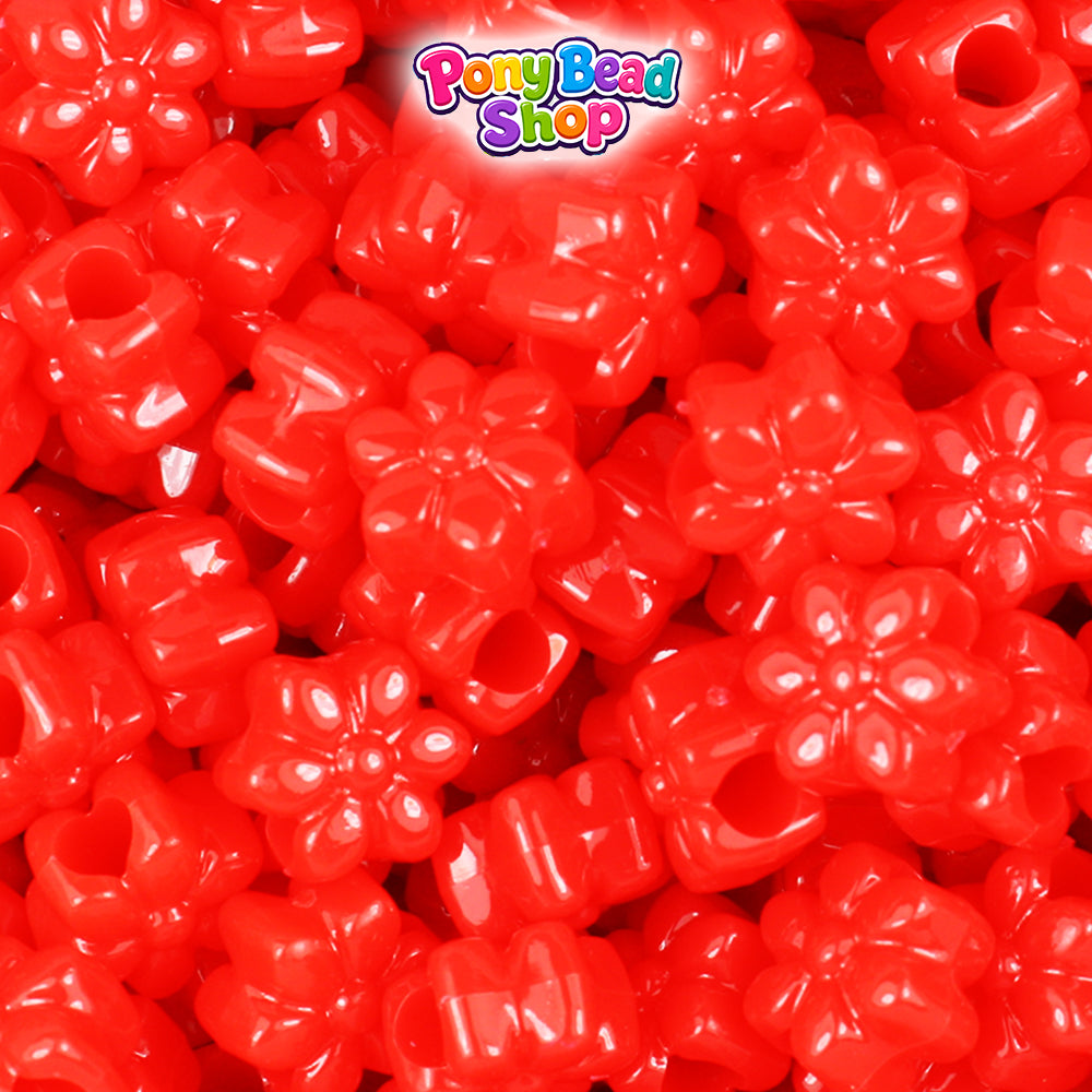 Bright Red Opaque 12mm Flower Plastic Pony Beads (250pcs)