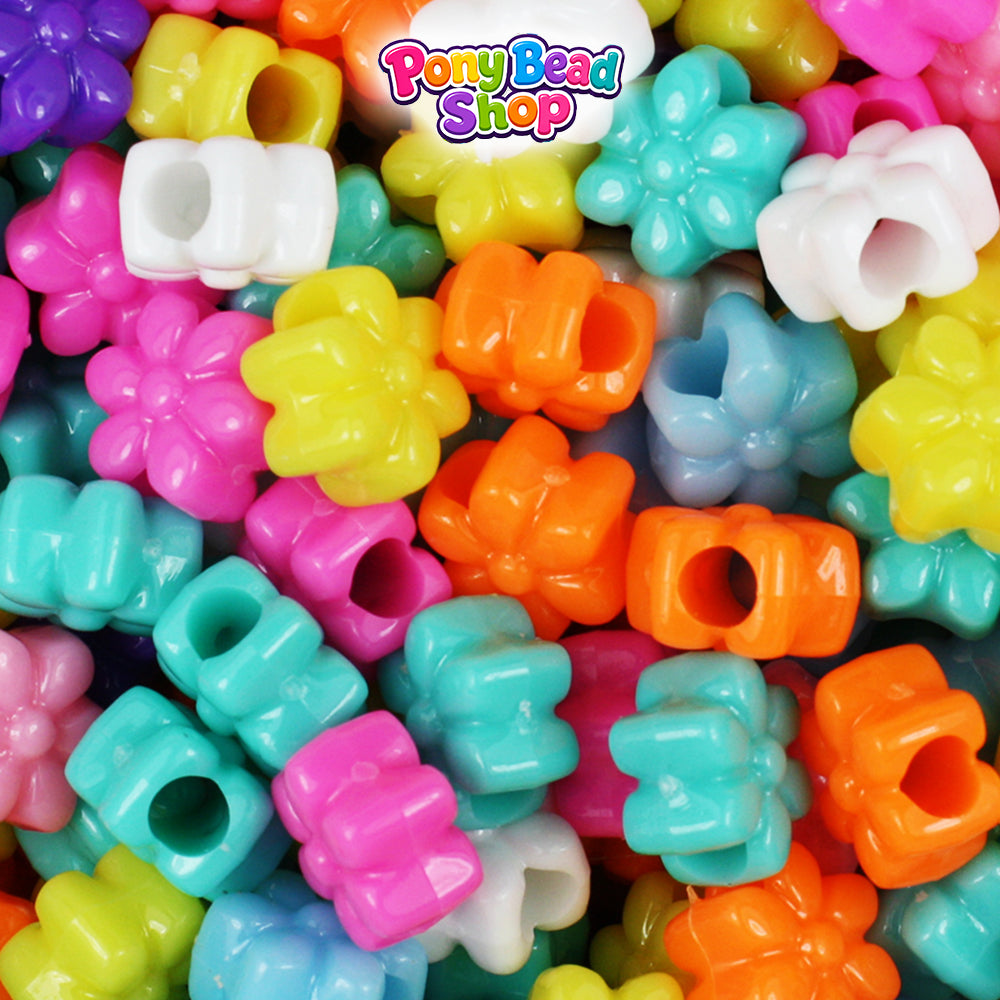 Bright Mix Opaque 12mm Flower Plastic Pony Beads (250pcs)