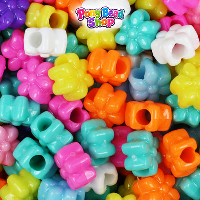 Bright Mix Opaque 12mm Flower Plastic Pony Beads (250pcs)