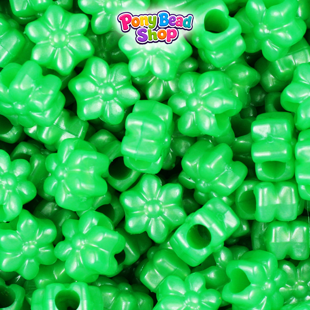 Bright Green Pearl 12mm Flower Plastic Pony Beads (250pcs)