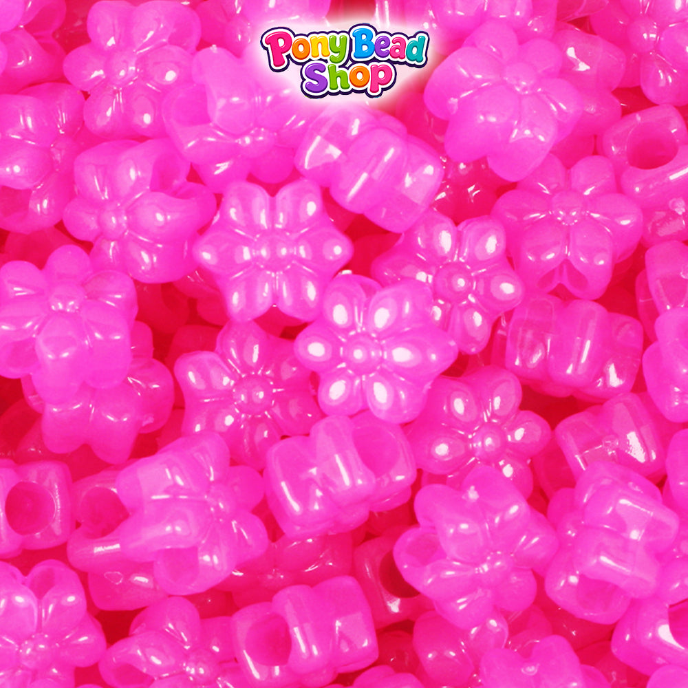 Pink Glow 12mm Flower Plastic Pony Beads (250pcs)
