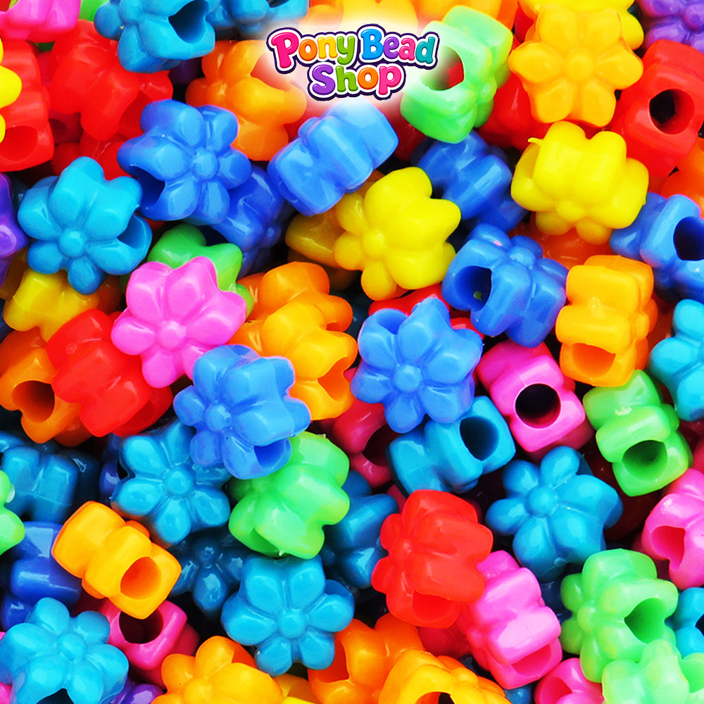 Circus Opaque Mix 12mm Flower Plastic Pony Beads (250pcs)