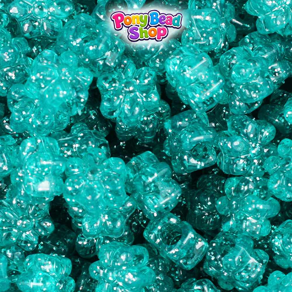 Teal Sparkle 12mm Flower Plastic Pony Beads (250pcs)