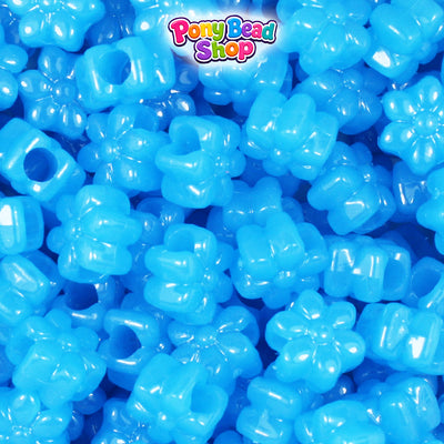 Blue Glow 12mm Flower Plastic Pony Beads (250pcs)