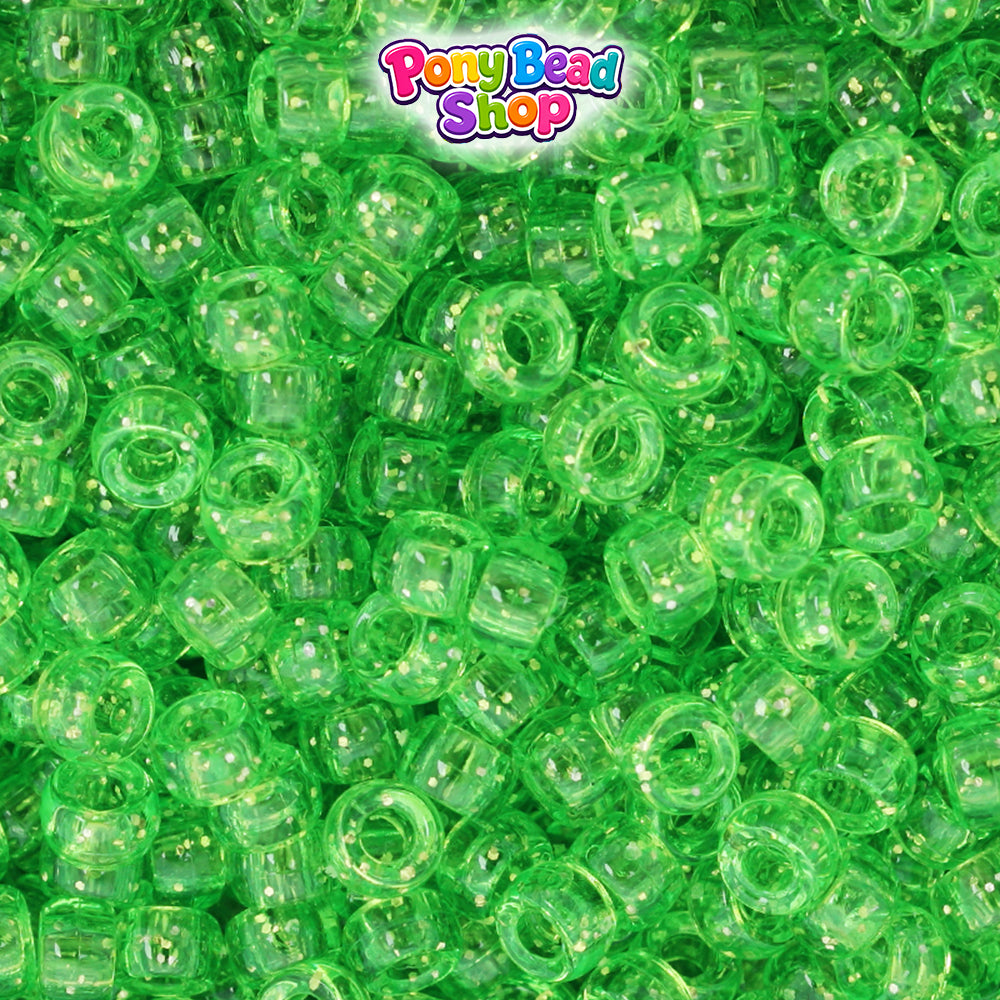 Lime Sparkle 6.5mm Mini Barrel Plastic Pony Beads (1000pcs)