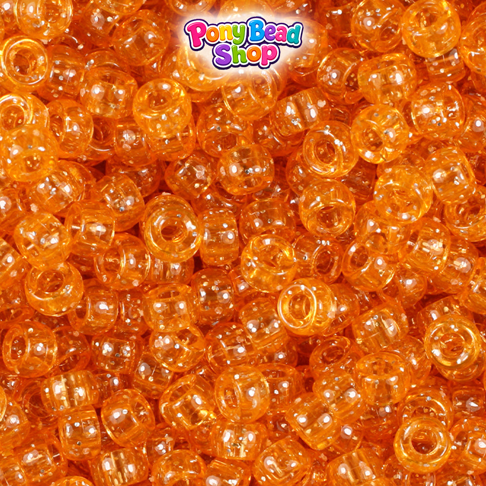 Orange Sparkle 6.5mm Mini Barrel Plastic Pony Beads (1000pcs)