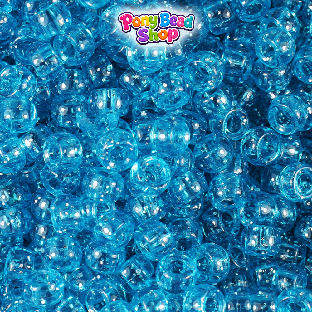 Turquoise Sparkle 6.5mm Mini Barrel Plastic Pony Beads (1000pcs)