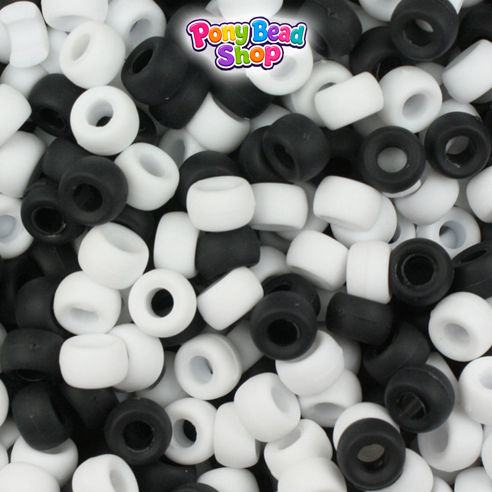 Black & White Matte Mix 6.5mm Mini Barrel Plastic Pony Beads (1000pcs)