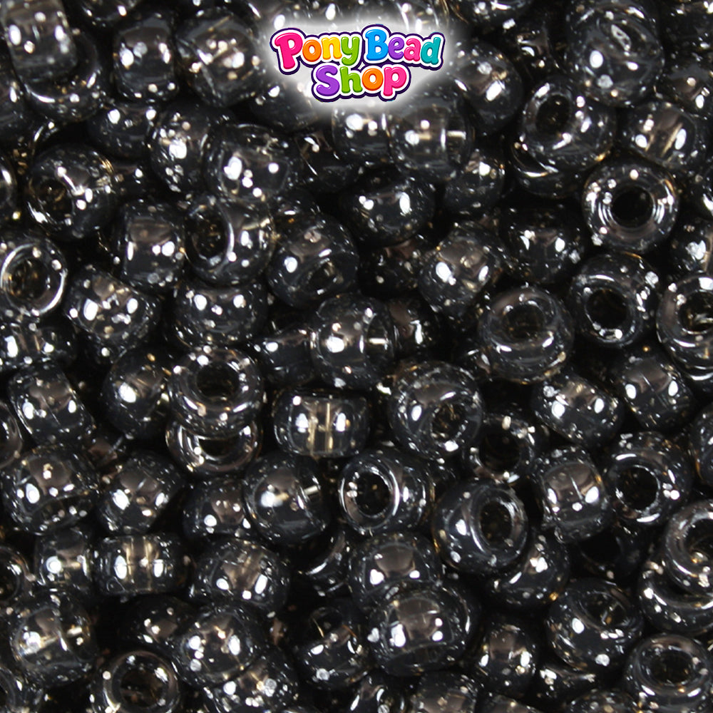 Jet Sparkle 6.5mm Mini Barrel Plastic Pony Beads (1000pcs)