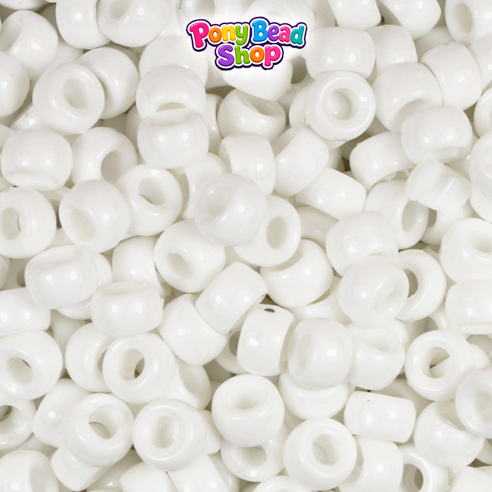 Bright White Opaque 6.5mm Mini Barrel Plastic Pony Beads (1000pcs)