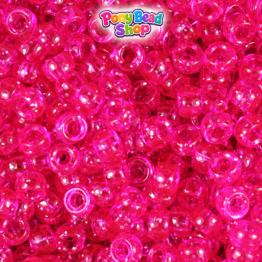 Bright Pink Sparkle 6.5mm Mini Barrel Plastic Pony Beads (1000pcs)