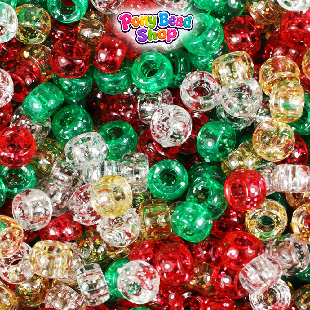 Christmas Sparkle Mix 6.5mm Mini Barrel Plastic Pony Beads (1000pcs)