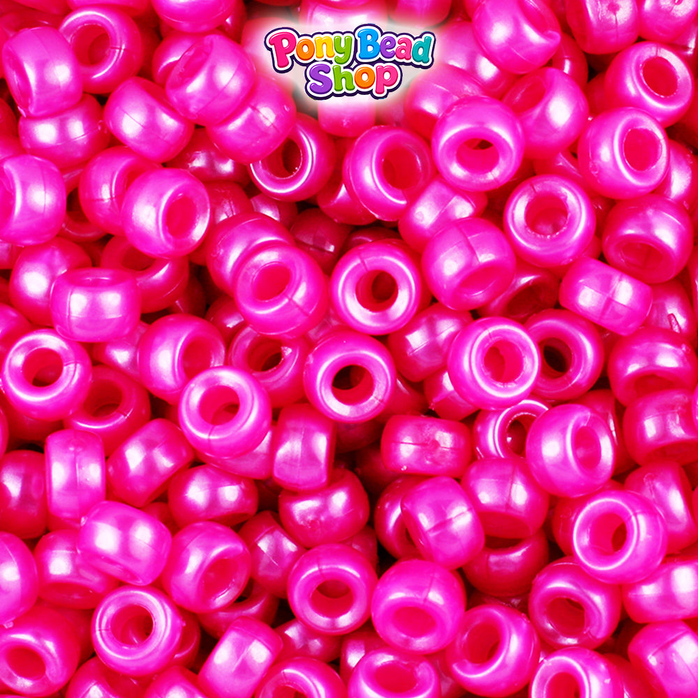 Hot Pink Pearl 6.5mm Mini Barrel Plastic Pony Beads (1000pcs)