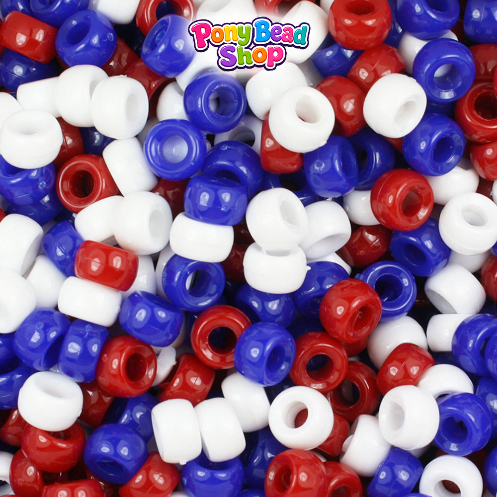 Patriotic Opaque Mix 6.5mm Mini Barrel Plastic Pony Beads (1000pcs)