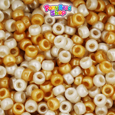 Gold & Bridal Pearl Mix 6.5mm Mini Barrel Plastic Pony Beads (1000pcs)