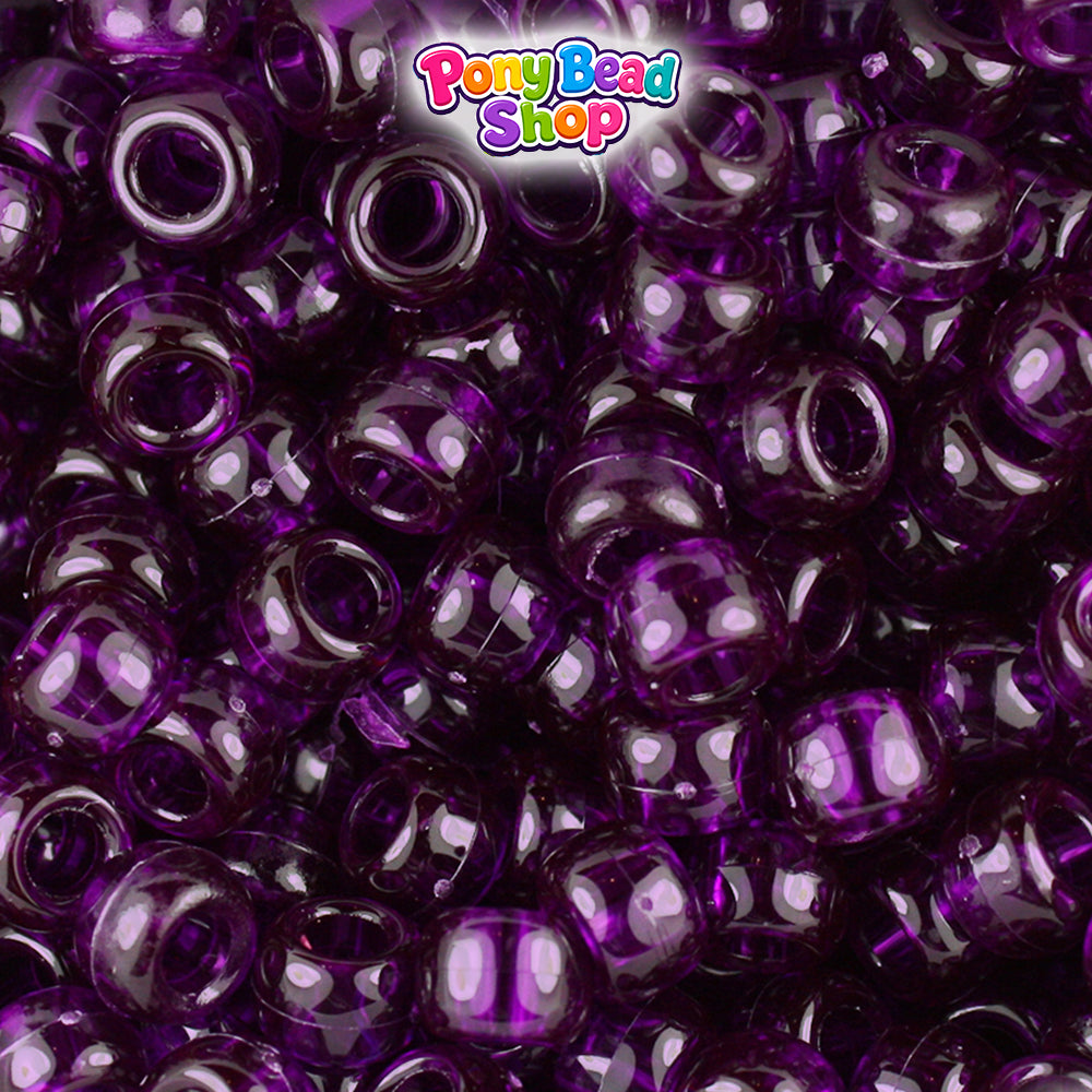 Dark Amethyst Transparent 9mm Barrel Plastic Pony Beads (500pcs)