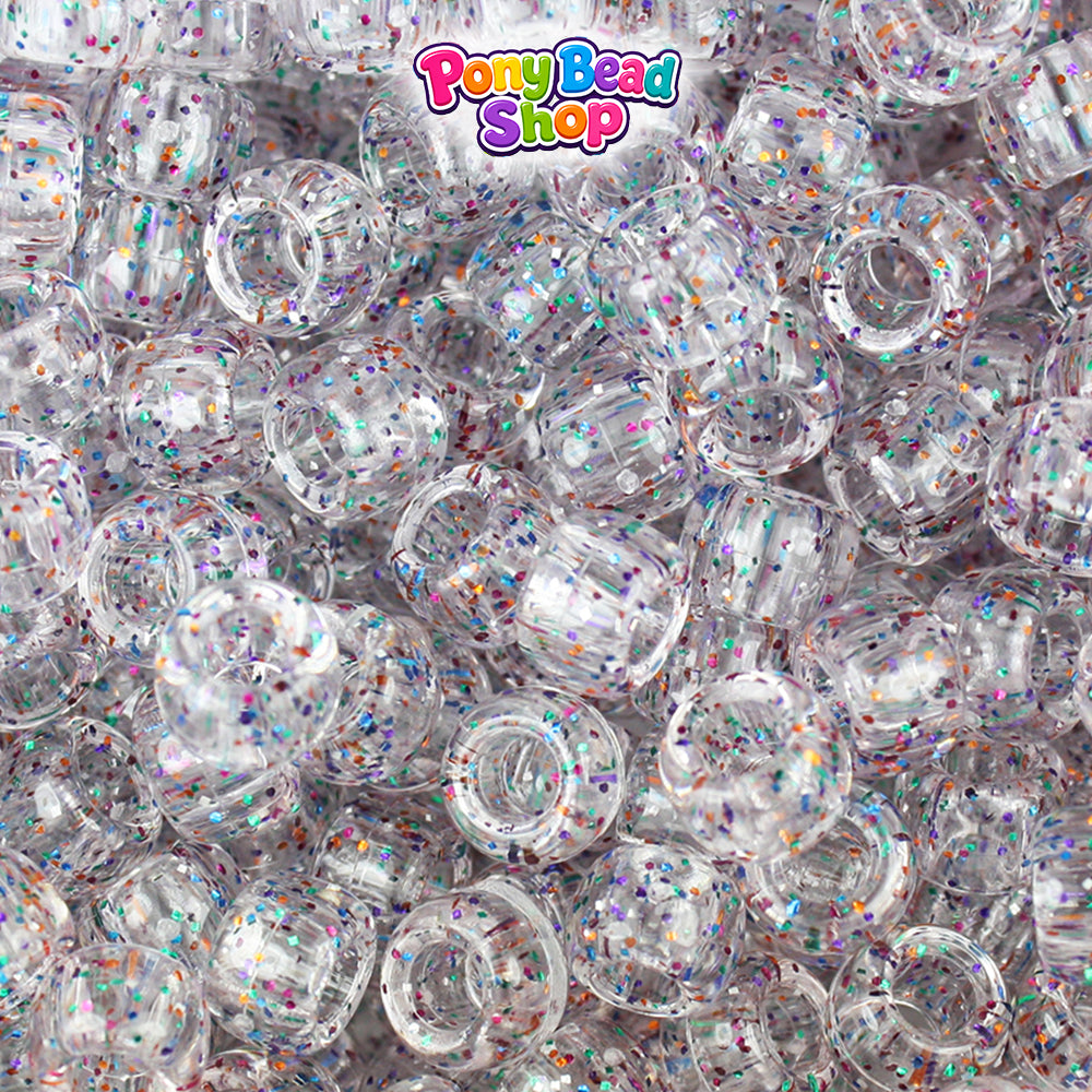 Crystal Multi Sparkle 9mm Barrel Plastic Pony Beads (500pcs)