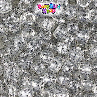 Crystal Black Sparkle 9mm Barrel Pony Beads (500pcs)