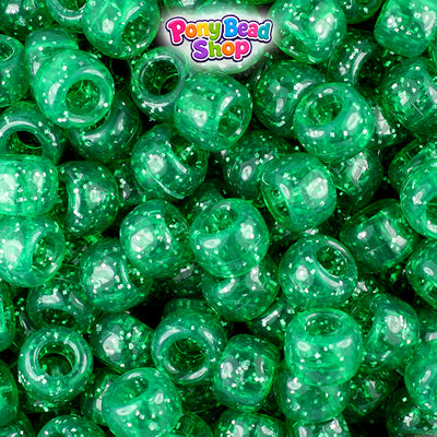 Emerald Sparkle 9mm Barrel Pony Beads (500pcs)
