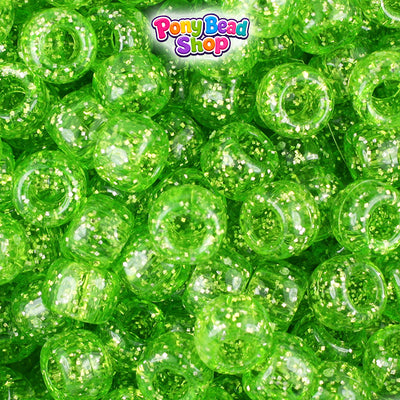 Lime Sparkle 9mm Barrel Plastic Pony Beads (500pcs)