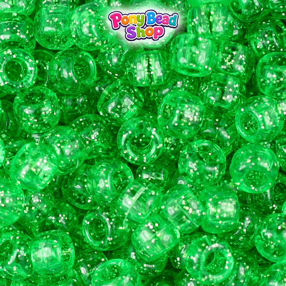 Mint Sparkle 9mm Barrel Plastic Pony Beads (500pcs)