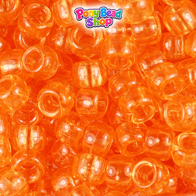 Orange Transparent 9mm Barrel Plastic Pony Beads (500pcs)