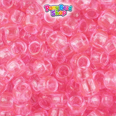 Pink Transparent 9mm Barrel Plastic Pony Beads (500pcs)