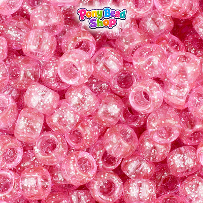 Pink Sparkle 9mm Barrel Plastic Pony Beads (500pcs)