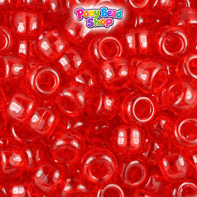 Ruby Transparent 9mm Barrel Plastic Pony Beads (500pcs)