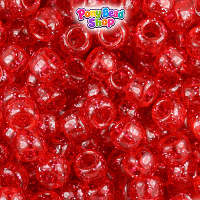 Ruby Sparkle 9mm Barrel Plastic Pony Beads (500pcs)
